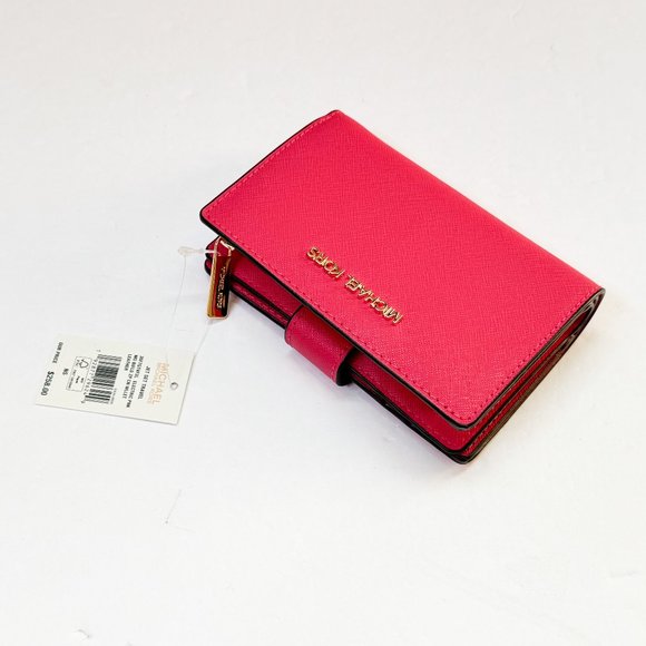 Michael Kors Jet Set Travel Medium Bifold Coin Zipper Wallet Electric Pink - Picture 5 of 11